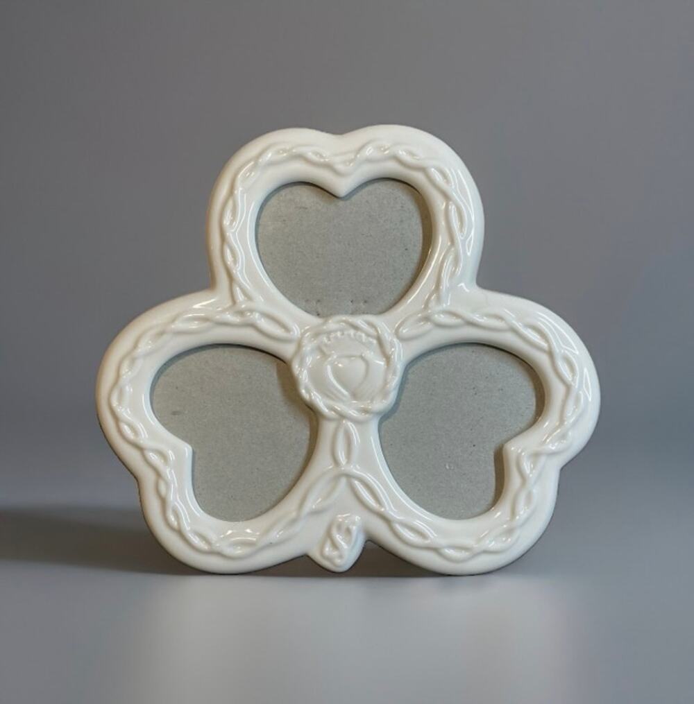 Irish Claddagh Shamrock Ceramic 3-Opening Heart Frame by Russ Berrie Vintage